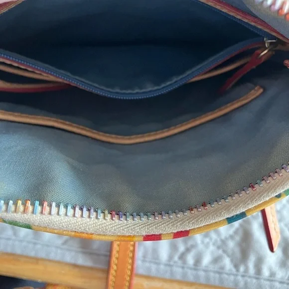 DOONEY & BOURKE Vintage Letter Carrier Crossbody. 8.5”x9”. Rainbow zippers. - Picture 6 of 12